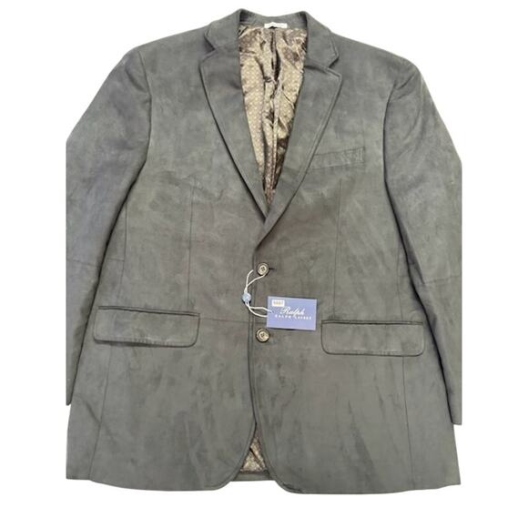 NWT Ralph by Ralph Lauren Suede Blazer Jacket Two Button Black Mens Size 42R